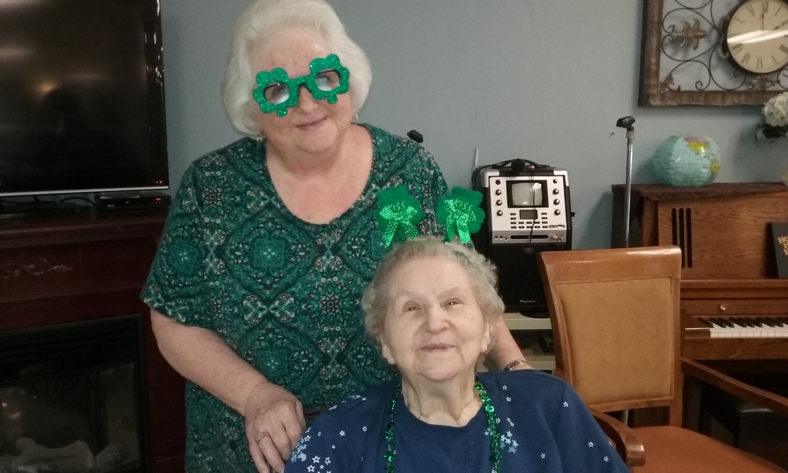 residents wearing st patricks day accessories